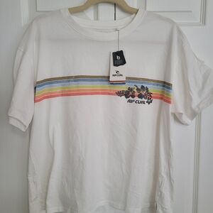 Rip Curl White Tee with Rainbow Stripes